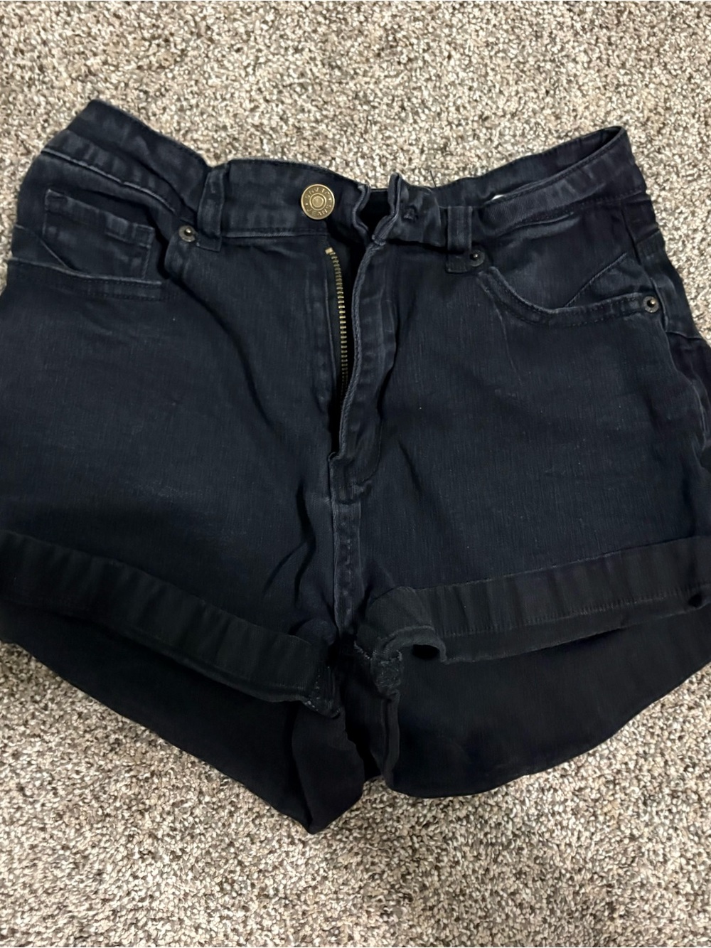 Women's Black Denim High-Rise Rolled-Hem Shorts